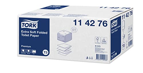 Tork 114276 Papel higiénico extra suave plegado de 2 capas compatible con el sistema higiénico T3, 30 recambios x 252 hojas (total 7560 hojas) Cover