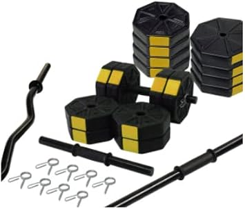 Tan Spor 60 Kg (150 cm) FLAT BAR + Z BAR Dumbbell Weightlifting FULL SET Yellow Cap