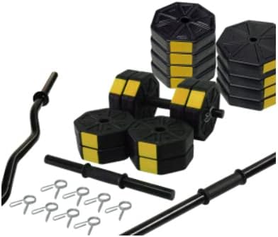 Tan Spor 60 Kg (150 cm) FLAT BAR + Z BAR Dumbbell Weightlifting FULL SET Yellow Cap