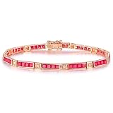Calefee Bracciale Oro Rosa 585, Bracciale con Rubino 4ct 19 cm Lunghezza con Diamante, Braccialetti Donna Matrimonio
