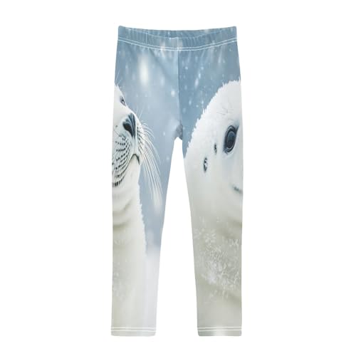 Lovely White Seal Snowflakes Girls Casual Leggings for Kids Printed Long Pant Bottoms Stretch and Soft