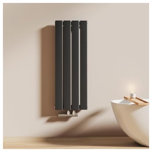 EMKE - Radiador de agua caliente (90 x 30 cm, radiador plano de una sola capa, conexión central, montaje en pared vertical de diseño, negro