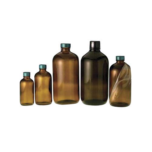Qorpak GLC-02255 Boston Round Bottle with 24-400 Green Thermoset F217 and PTFE Lined Cap, 240 mL, Amber (Pack of 24)