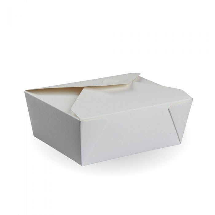 Takeaway Food Boxes No.3 White [50 Pack, 214/196x161/140x65mm-2000ml/70oz] Disposable Biodegradable Leak-proof Paper Takeaway Boxes - Eco-friendly Cardboard Containers Microwavable Freezer Safe