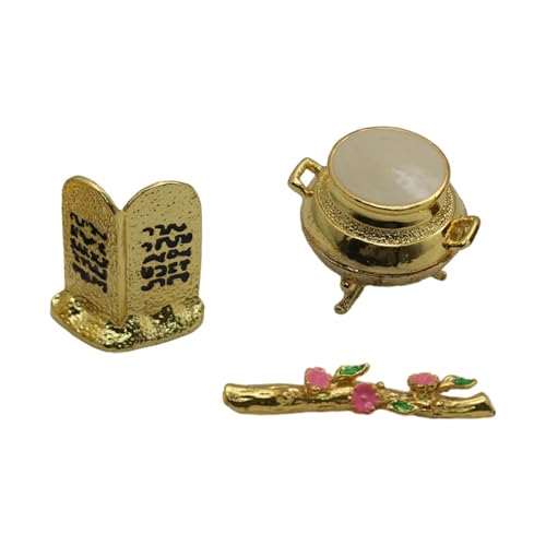 PUXZYAX Ensemble de Figurines décoratives Comprenant Une Mini Arche d'Alliance avec Une Jarre dorée et Verge d'Aaron. Objets Religieux. Modèle réduit de...