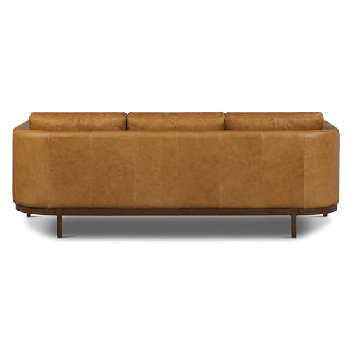 Image of POLY & BARK Toscano 89 inch Sofa in Cognac Tan - Modern Living Room Couch with Deep Seating, Plush Cushions, Premium Upholstery, Contemporary Design, and Solid Wood Frame