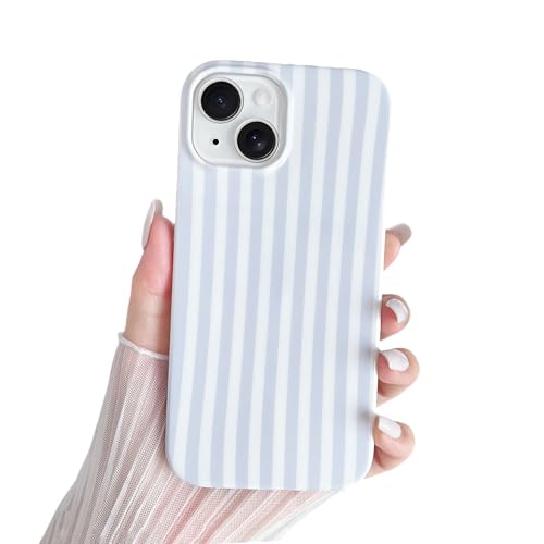 SmoBea Kompatibel mit iPhone 15 Hülle Süßes Striped Handyhülle Weiches TPU Schlanke Stoßfeste Telefonabdeckung für Frauen und Mädchen Schön und Stilvoll Blau