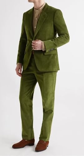 Mens Slim Fit 2 Piece Suit Two Button Notched Lapel Solid Corduroy Suit Jacket Pants Set Tuxedo for Prom HZH732