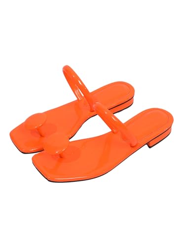 Image of SweatyRocks Women's PU Leather Open Square Toe Thong Sandals Round Decor Outdoor Flat Sandals
