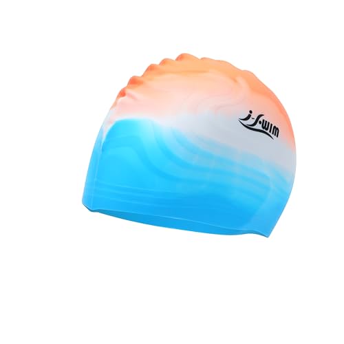 Image of I-Swim Men's Swimming Cap | for Adults Use | Fully Elastic Waterproof and Strechable | Long-Lasting Fitted | Protecting Hair from Chlorine | Material: Silicone | Size: Free | Color: Assorted