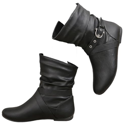 DINTAHA Flat Slouch Ankle Boots Fall Slouchy Boots Slip On Casual Short Boots