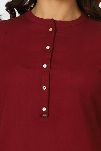 Image of W for Woman Lilac Mandarin Collar Cotton Blend Straight Kurta