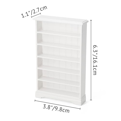 Odoria Dollhouse Bookcase Shelf Miniature: 1/12 Scale White Bookshelf Modern Living Room - Mini Wall