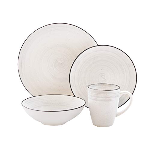 Elle Décor Whitestone Casual Round Dinnerware Set – 16-Piece Stoneware ...