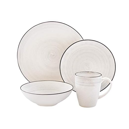 Elle Décor Whitestone Casual Round Dinnerware Set – 16-Piece Stoneware Dinner Party Collection w/ 4 Dinner Plates, 4 Salad Plates, 4 Bowls & 4 Mugs – Unique Gift for Any Special Occasion or Birthday