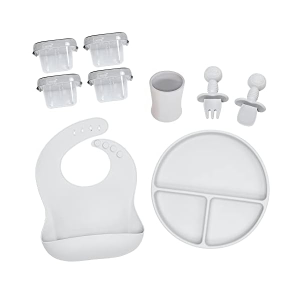 Baby Led Weaning Feeding Supplies Self Feeding Baby Utensils By PAPA BEAR Adjustable Bib Divided Suction Plate Silicone…