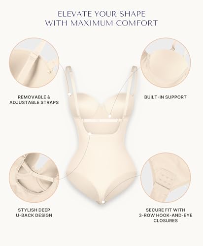 SHAPELLX Tummy Control Shapewear Bodysuit for Women Body Shaper Removable Straps Low Back Shapewear with Built-in Bra4