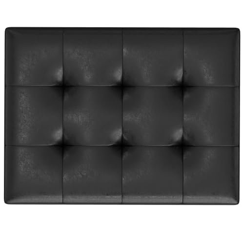 SIMPLIHOME Shay 34 inch Wide Mid Century Modern Small Rectangle Coffee Table Storage Ottoman in Distressed Black Vegan Faux Leather, Assembled, for The Living Room, Entryway and Family Room