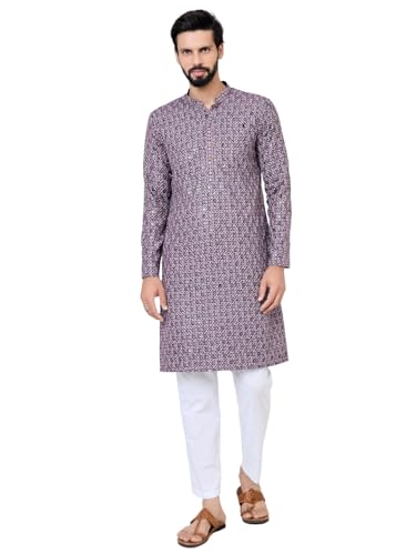 Image of See Designs Men's Full Sleeve Mandarin Collar Men Embroidered Straight Long Kurta - Festive Collection