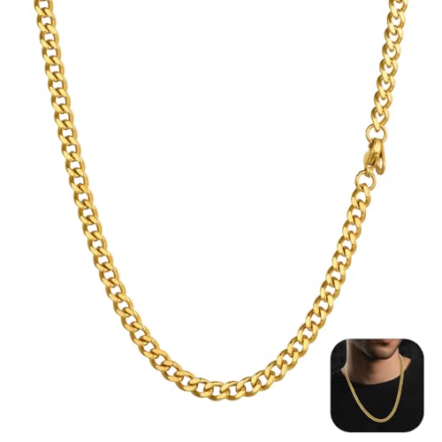 PROSTEEL Herren Halskette Edelstahl massiv Panzerkette schwer Glieder Link Hip-Hop Kette für Männer Jungen 4,8/6/10/14MM Breite Kettelänge 46-76CM wählbar 46 cm 4.8mm-gold