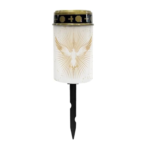 Image of Poceacles Cross Outdoor Solar Candle Lights - Water Resistant Fake Candle Solar Garden Stake Lights for Cemetery Grave Decorations, Dove of Peace Cross Gold White