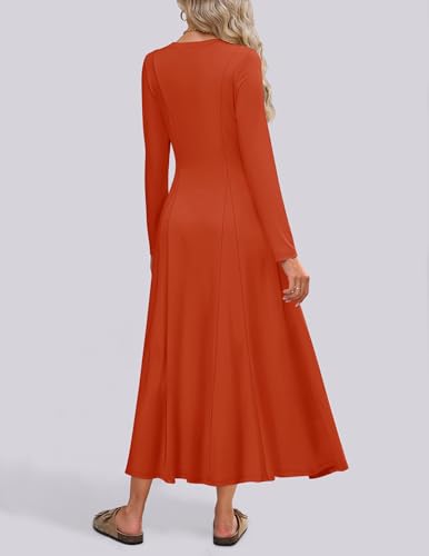 Image of ZESICA Women's Elegant Maxi Dresses 2026 Fall Long Sleeve Button Casual A Line Boho Flowy Dress with Pockets