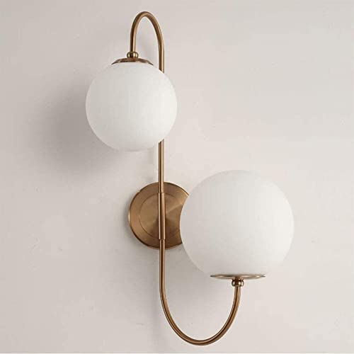 Aplique de pared moderno , Lámpara de pared Aplique de pared de vidrio de metal dorado Poste simple Cabeza doble Pantalla de globo Focos de pared interiores Accesorios Escalera Pasillo Fondo de TV Apl