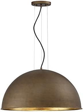 Savoy House 7-5014-3-84 Sommerton Industrial Large Metal Dome Pendant, 3-Light 180 Total Watts, 15" H x 24" W, Rubbed Bronze with Gold Leaf