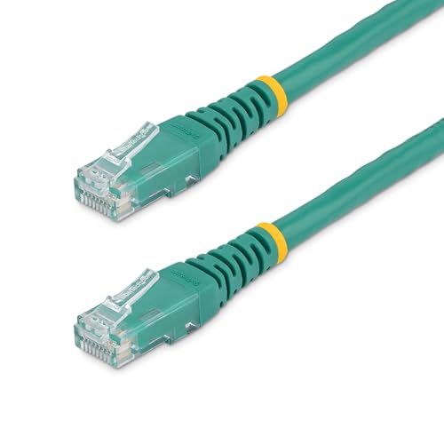 Image of StarTech 20ft CAT6 Ethernet Cable - Green CAT 6 Gigabit Ethernet Wire -250Mhz 100W PoE RJ45 UTP Molded Network Patch Cord with Strain Relief (C6PATCH20GN) | 250MHz bandwidth, Gold-plated RJ45, Patch Cable, Ethernet Cord, UTP Molded Network, Strain Relief, 10Gbps speeds