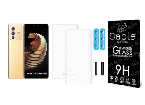 Image of Saola Curved UV Tempered Glass For Vivo V23 Pro 5G. Comes With UV Light & Glue For Finest Pasting. Edge To Edge Protection With Case Friendly Fit. (Pack Of 2)