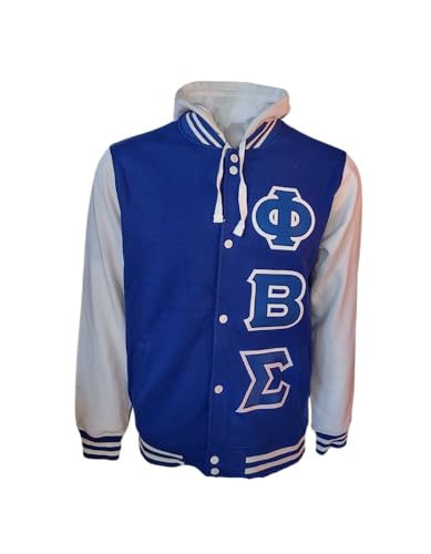 Phi Beta Sigma Hooded Fleece Letterman Jacket, Royal Blue and White - Main Image