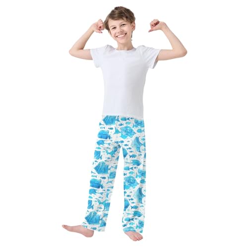 ZZXXB Watercolor Fish Boys Long Pants Soft Trousers Elastic Waist Kids Lounge Bottoms with Pockets S-XL2