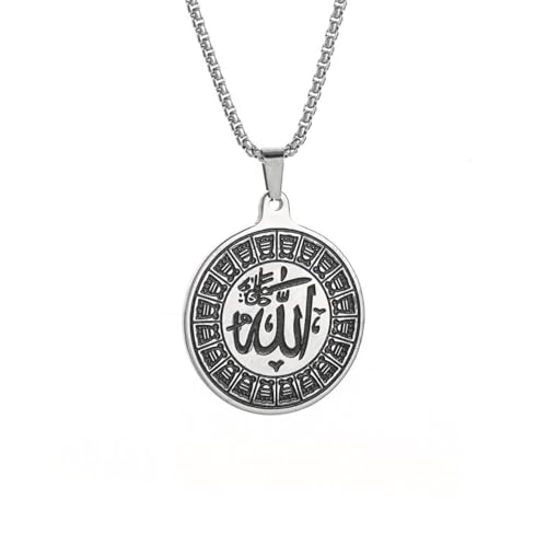 Collier épais Allah pendentif rond musulman chaîne acier inoxydable pour homme femme