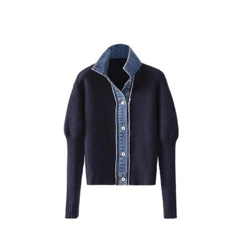 Womens Fashion Sweater Jacket Denim Patchwork Knitted Cardigan Turn-Down Collar Single Breasted Knit Coat2