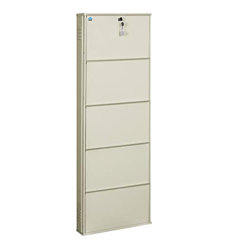 Image of DELITE KOM 20 Inch Wide, 5 Shelf Metal Shoe Rack Wall Mounted for Home with Central Lock | Holds Upto 12 Shoes or 20 Slippers Pair | 1 Year Warranty | (67 x 20 x 5 Inch, Ivory) | DIY | Space Saving