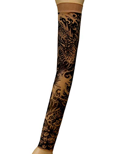 Wild Rose Unisex DRAGON Single Tattoo Mesh Sleeve Black Sea Serpents Snake, Tan4