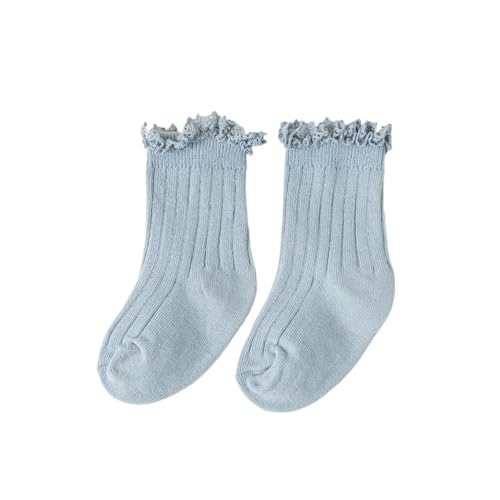 Ruffle socks 3pcs Short Ruffle Girls Soft Cotton Lace Flower Children Socks(Blue,3-5Years(L))