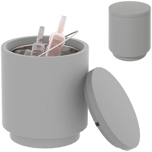 HOMCOM Tavolino Multiuso 3 in 1 con Secchiello Ghiaccio Rimovibile da 10 L e Coperchio, Tavolino da Esterno in Cemento e Acciaio Inox, Ø37.5x43.5 cm, Grigio Chiaro