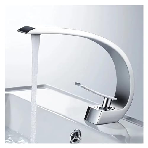 Grifo de lavabo antiespumarrajos en cascada blanco para baño con control monocomando 3