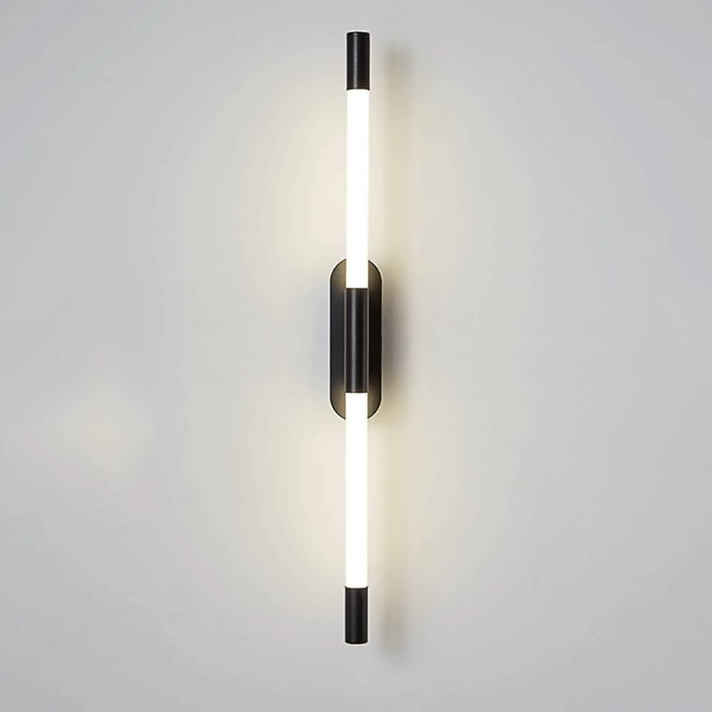 HCZKIUJY Modern Nordic Wall Sconce 10W LED Lights Strip Atmosphere Light Metal Linear Lamp with Acrylic Long Tube Lampshade Simple Bedroom 360° Swivel (Dark)