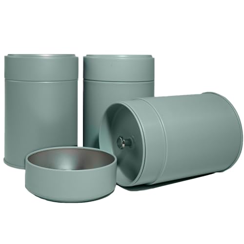 Image of 3-Pack Tea Tin Canister with Airtight Double Lids, 14 Fl Oz Tin Can Box and Round Kitchen Canisters for Loose Tea, Coffee, Candy, Herbs and Matcha Powder (Blue, 2.95 * 4.25'')