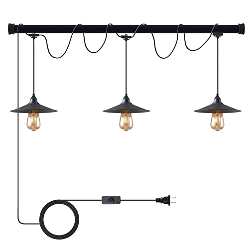 KOLAKODLUX Pendant Light with Plug in Cord Hanging Pendant Light with Plug in Cord Plug in Chandelier Lighting with Cord Hanging Light Fixtures with Plug in Cord 3 Light Pendant Lighting MA6007
