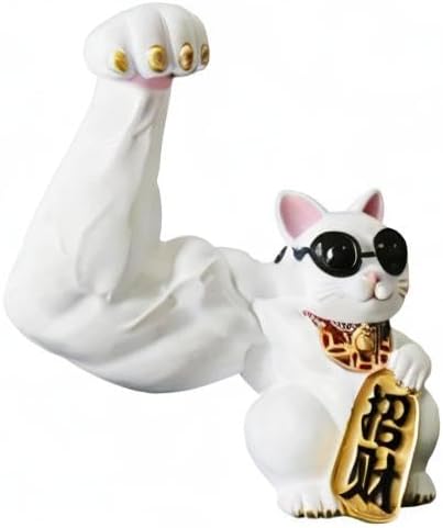 Miniatura 9 de Prettyia Estatua de gato de la suerte, brazo agitador de gato de la suerte, brazo musculoso de mano gigante, decoración de gato agitado, gato de la