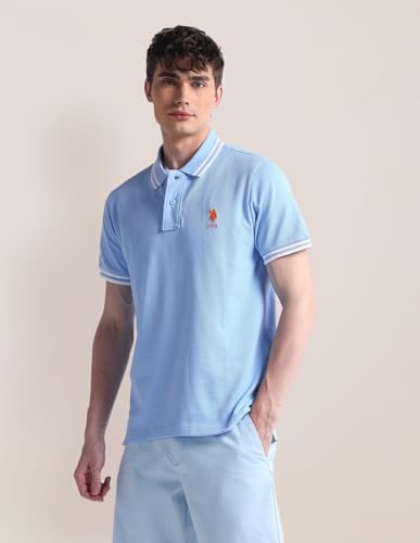 Image of U.S. Polo ASSN. Solid Slim Fit Polo T Shirts for Men - 100% Cotton, Half Sleeves Mens Tshirt