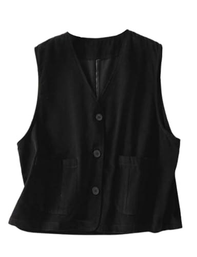 IDEALSANXUN Womens Linen Vest Tops Spring Summer Casual Button Down Sleeveless Blazer Jackets