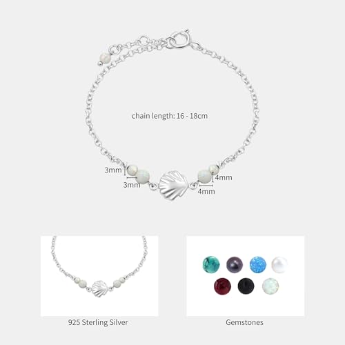 Adita Gold 925 Sterling Silver White Opal Bracelets For Women - 3Mm Round Beads With Sea Shell Sterling Silver Charm thumb #5