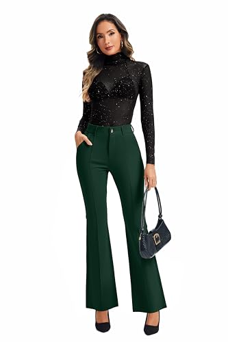 FUNYYZO Dress Work Pants Women's Stretchy Bootcut Leg Button Slacks Trousers with Pockets Casual Outfits2