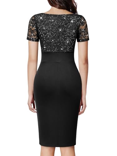 Image of Miusol Women's V Neck Sequin Lace Ruffle Cocktail Party Dress | Deep v-neck, glitter sequin Lace, ruffle design, bodycon dress for cocktail, wedding, evening and semi-formal event