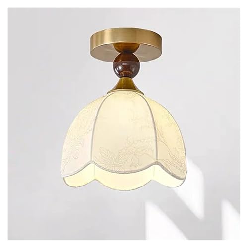 Lustre couloir français en bois et tissu, plafonnier d'allée style médiéval