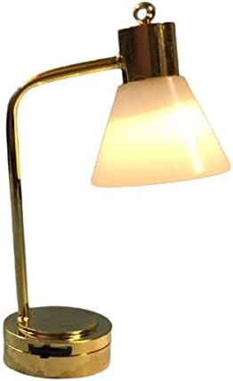 Melody Jane Dolls Houses Dollhouse Gold Desk Table Lamp Modern Light Miniature LED Battery Lighting